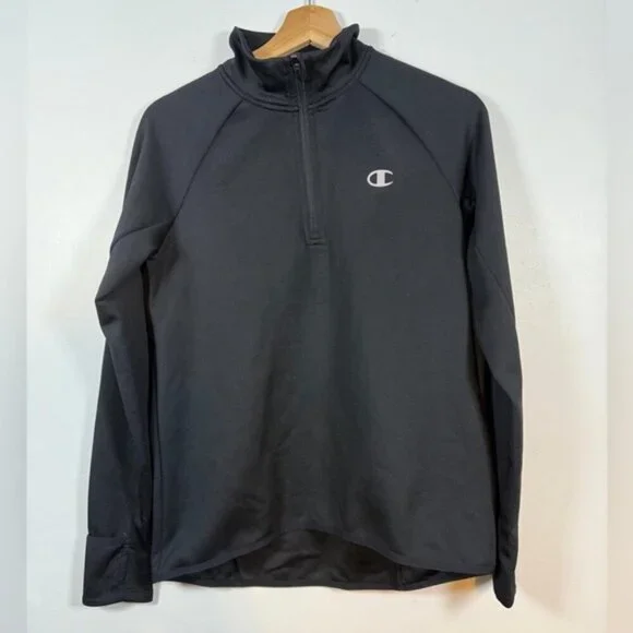 Champion Black Quarter-Zip Pullover Long Sleeve Top Size S - Picture 2 of 10